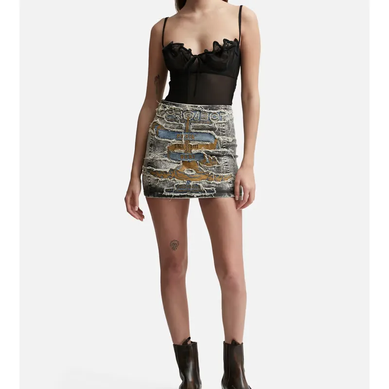 Y/PROJECT Women's Black Paris Best Patch Denim Mini Skirt View