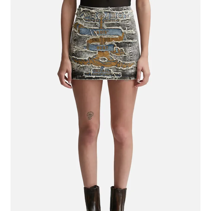 Y/PROJECT Women's Black Paris Best Patch Denim Mini Skirt