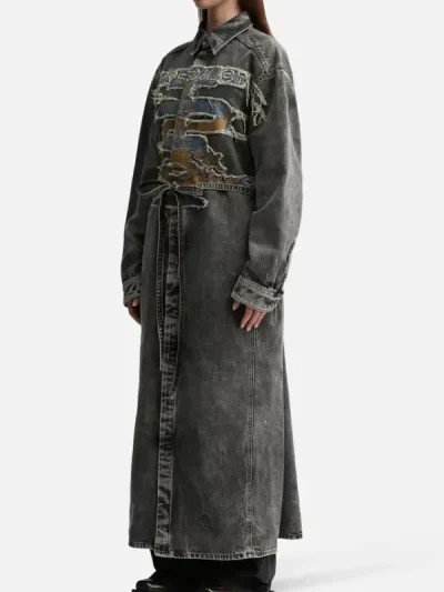 Y/PROJECT Women's Black Paris Best Patch Denim Shirt Dress Side