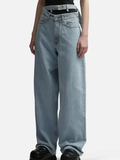 Y/PROJECT Women's Ice Blue Multi Waistband Jeans Side