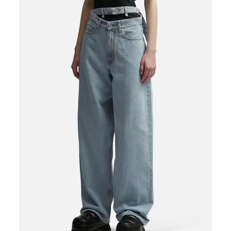 Y/PROJECT Women's Ice Blue Multi Waistband Jeans Side