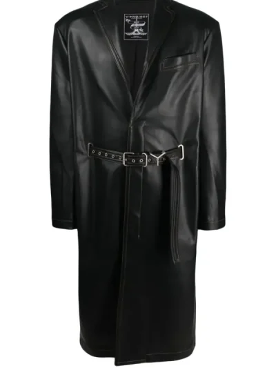 Y/Project Black Belted Faux-Leather Coat