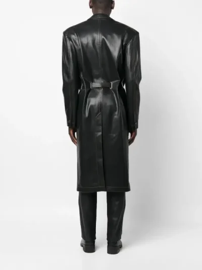 Y/Project Black Belted Faux-Leather Coat Back