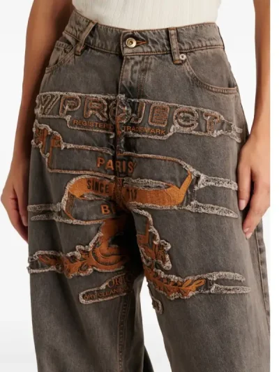 Y/Project Grey Distressed Straight-Leg Jeans Close