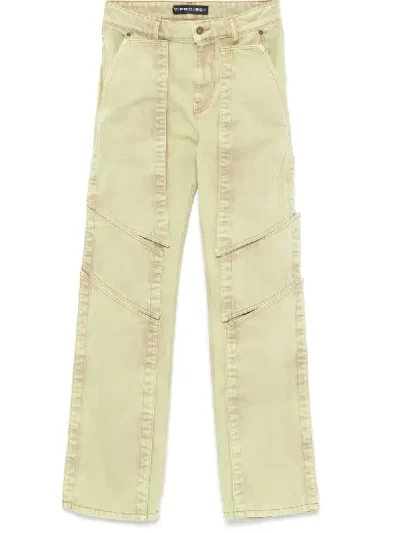Y/Project Light Green Panelled Straight Jeans
