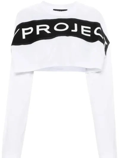 Y/Project White Logo-Appliqué Cropped T-Shirt