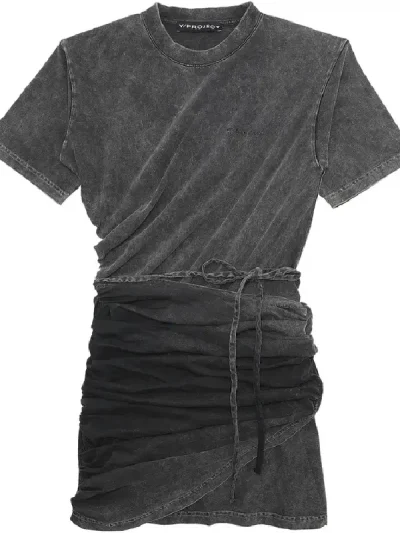 Y/Project Black Acid Wash Twisted T-Shirt Mini Dress