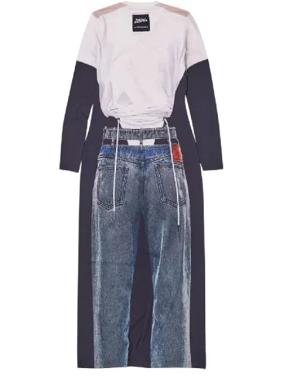 Y/Project Black/Navy/White Trompe L'Oeil Y Belt Denim Maxi Dress Back