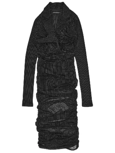 Y/Project Black Pinstripe Ruched Drawstring Blazer Dress