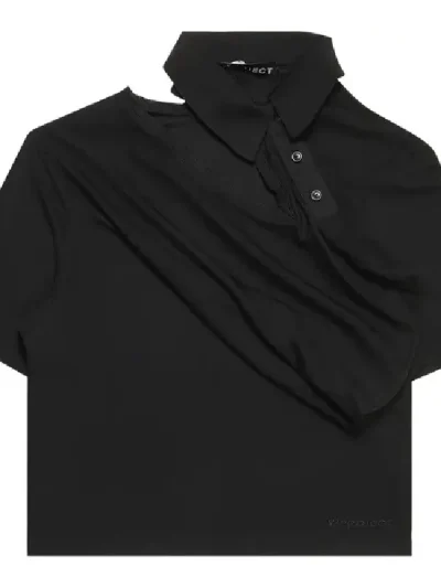 Y/Project Black Twisted Double Collar Polo