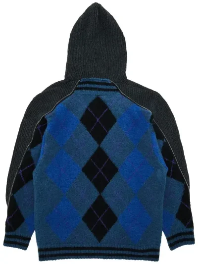 Y/Project Blue/Grey Argyle Zip Insert Hood Pullover Back