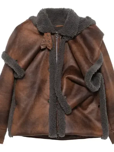 Y/Project Brown/Grey Snap Off Panel Hood Aviator Jacket