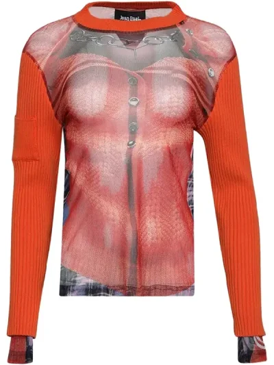 Y/Project Burnt Orange Trompe L'Oeil Ruffle Cardigan Top