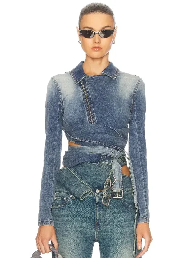 Y/Project Faded Blue Wrap Fitted Denim Jacket