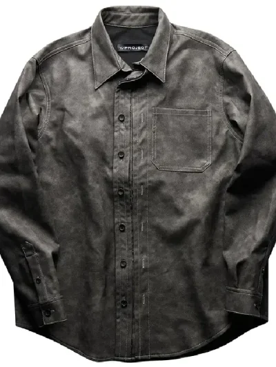 Y/Project Grey Hook And Eye Leather Shirt