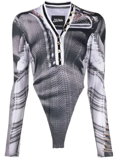 Y/Project Grey/White Trompe L'Oeil Cardigan Bodysuit