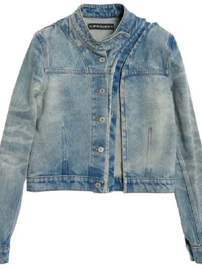 Y/Project Light Sand Blue Hook And Eye Denim Moto Jacket