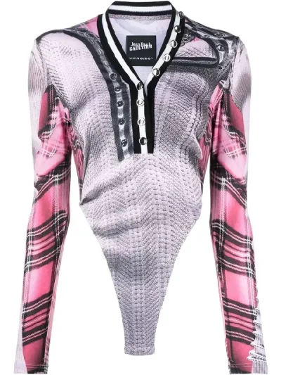 Y/Project Pink/White Trompe L'Oeil Cardigan Bodysuit