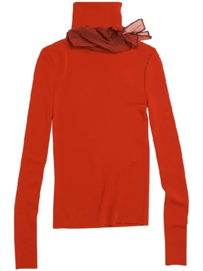 Y/Project Red Turtle Neck Tulle Pull Sweater