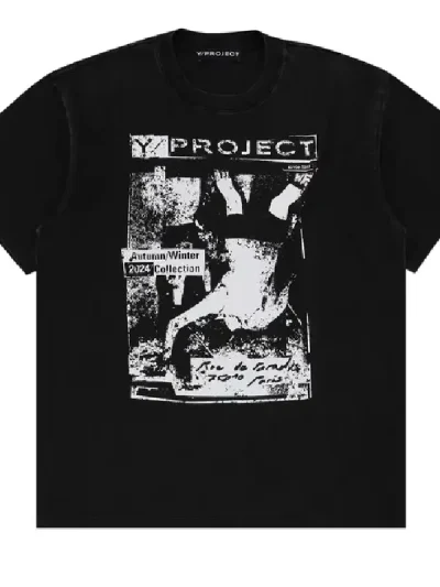 Y/Project Vintage Black Rock Band Print Pinched Logo T-Shirt